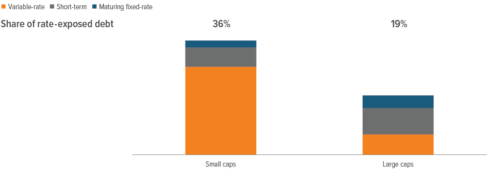 Exhibit 3: Small caps have double the debt exposed to interest rate moves