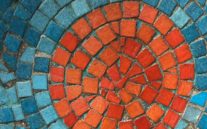 Blue and orange tile mosaic