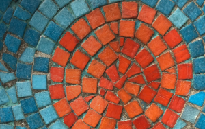 Blue and orange tile mosaic
