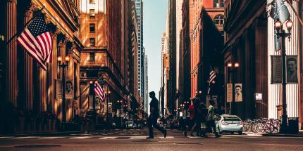 City Street with American Flags