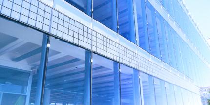 Blue building with glass windows