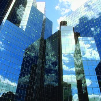 Buildings reflecting sky