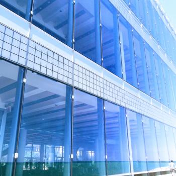 Blue building with glass windows